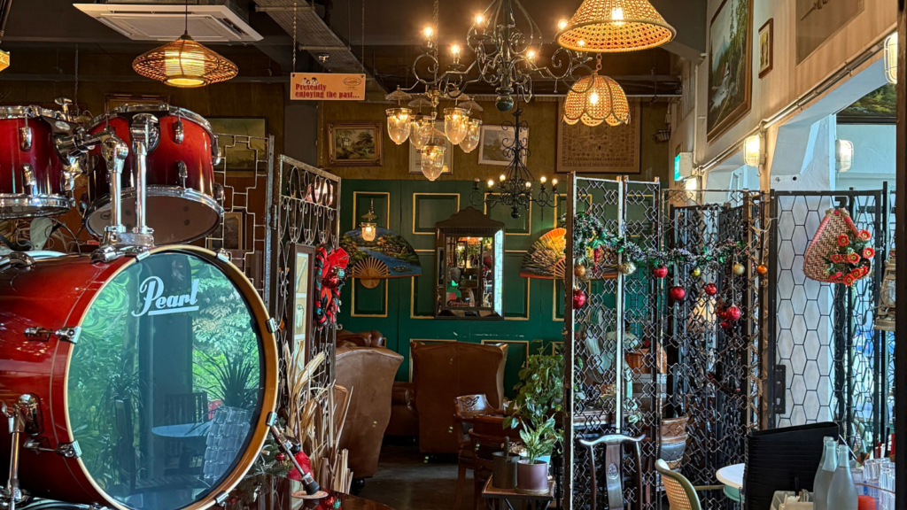 Vintage-inspired interior of The Coastal Settlement restaurant in Changi.